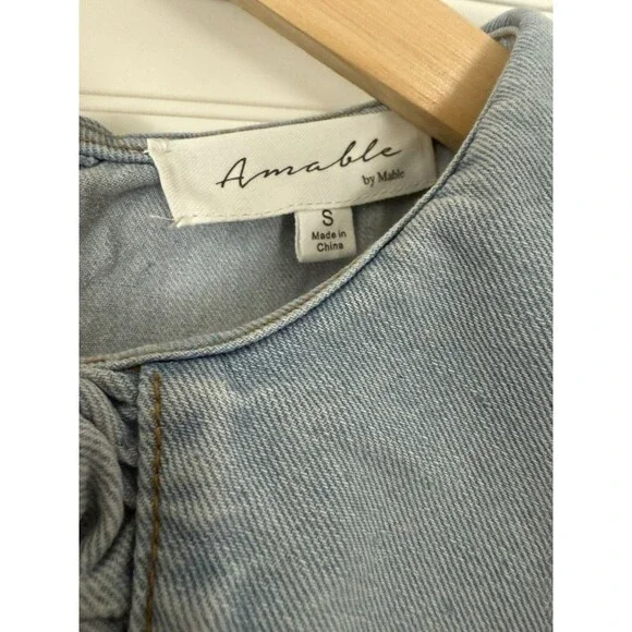 Amable By Mable Anthropology Collared Denim Babydoll Dress Size Small - Picture 3 of 5